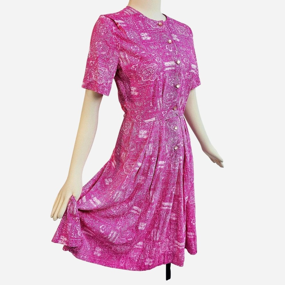 Shelton Stroller Pink Abstractโ Floral Dress 1950s Vintage 1960s Button Front